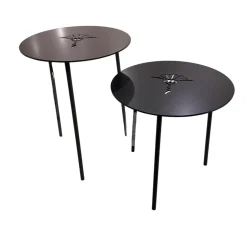 Hülsta Beistelltische|2 Satz Tisch Emboss Metall Mitternachtsblau Dunkelblau Grau Und Rauch Gepudert Anthrazit Mit Kornblume Gelasert