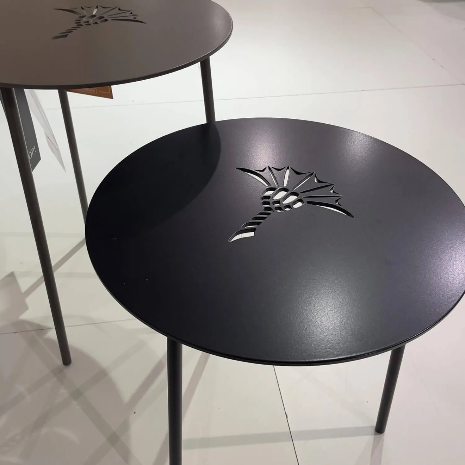 Hülsta Beistelltische|2 Satz Tisch Emboss Metall Mitternachtsblau Dunkelblau Grau Und Rauch Gepudert Anthrazit Mit Kornblume Gelasert