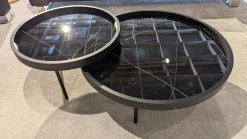 Ronald Schmitt Design Couchtische|2 Satztisch H 630 Luna Platten MDF Softlack Tiefschwarz Einlage Nero Marquina Schwarz Füße Metall Tiefschwarz Lackiert