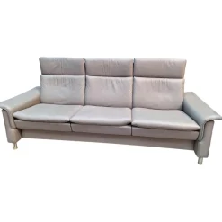 Stressless 3-Sitzer-Sofas|3 Sitzer Sofa Aurora Leder Paloma Silver Grey Grau Füße Edelstahl Poliert Rund