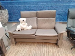 Stressless 2-Sitzer-Sofas|2 Sitzer Sofa Aurora Leder Paloma Silver Grey Grau Füße Edelstahl Poliert Rund