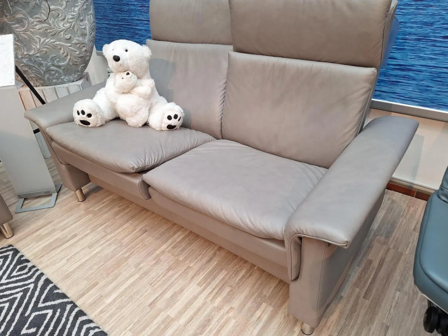 Stressless 2-Sitzer-Sofas|2 Sitzer Sofa Aurora Leder Paloma Silver Grey Grau Füße Edelstahl Poliert Rund