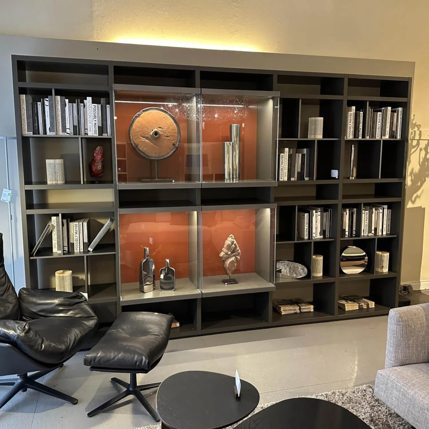 Poliform Wohnwände & Tv-Lowboards|Anbaukombination Wall System Lack Matt Visione Anthrazit Inklusive Beleuchtung