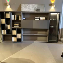 Poliform Wohnwände & Tv-Lowboards|Anbaukombination Wall System Lack Matt Tortora Piombo Grau Vitrine Rauchglas