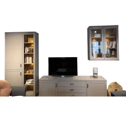 Global Wohnwände & Tv-Lowboards|Anbauwand Caseda Lack Platingrau Mit Beleuchtung Und Trafo