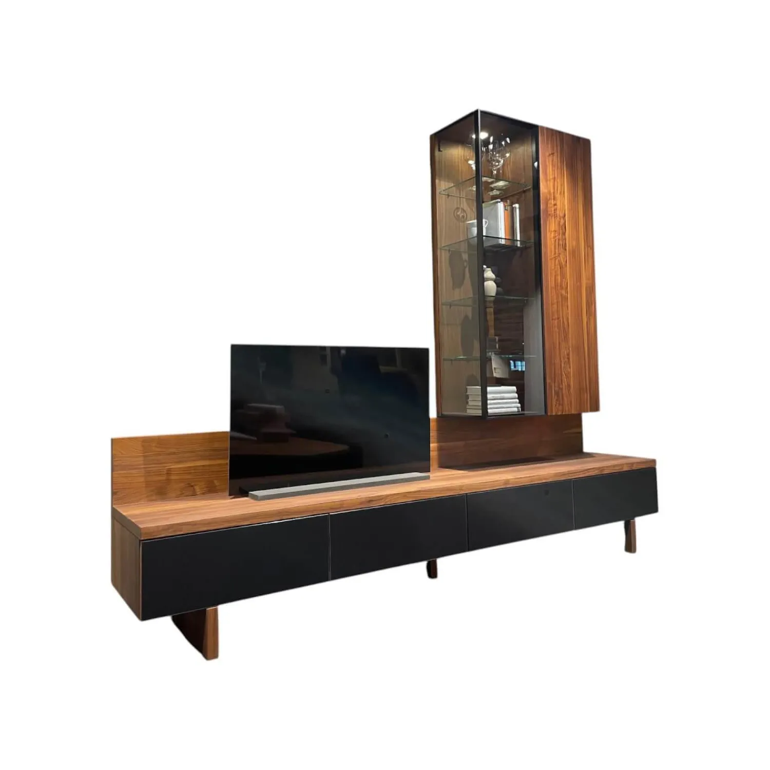 Team 7 Wohnwände & Tv-Lowboards|Anbauwand Cubus CWW114B Nussbaum Naturöl 9 Griff Touchbeschlag TB