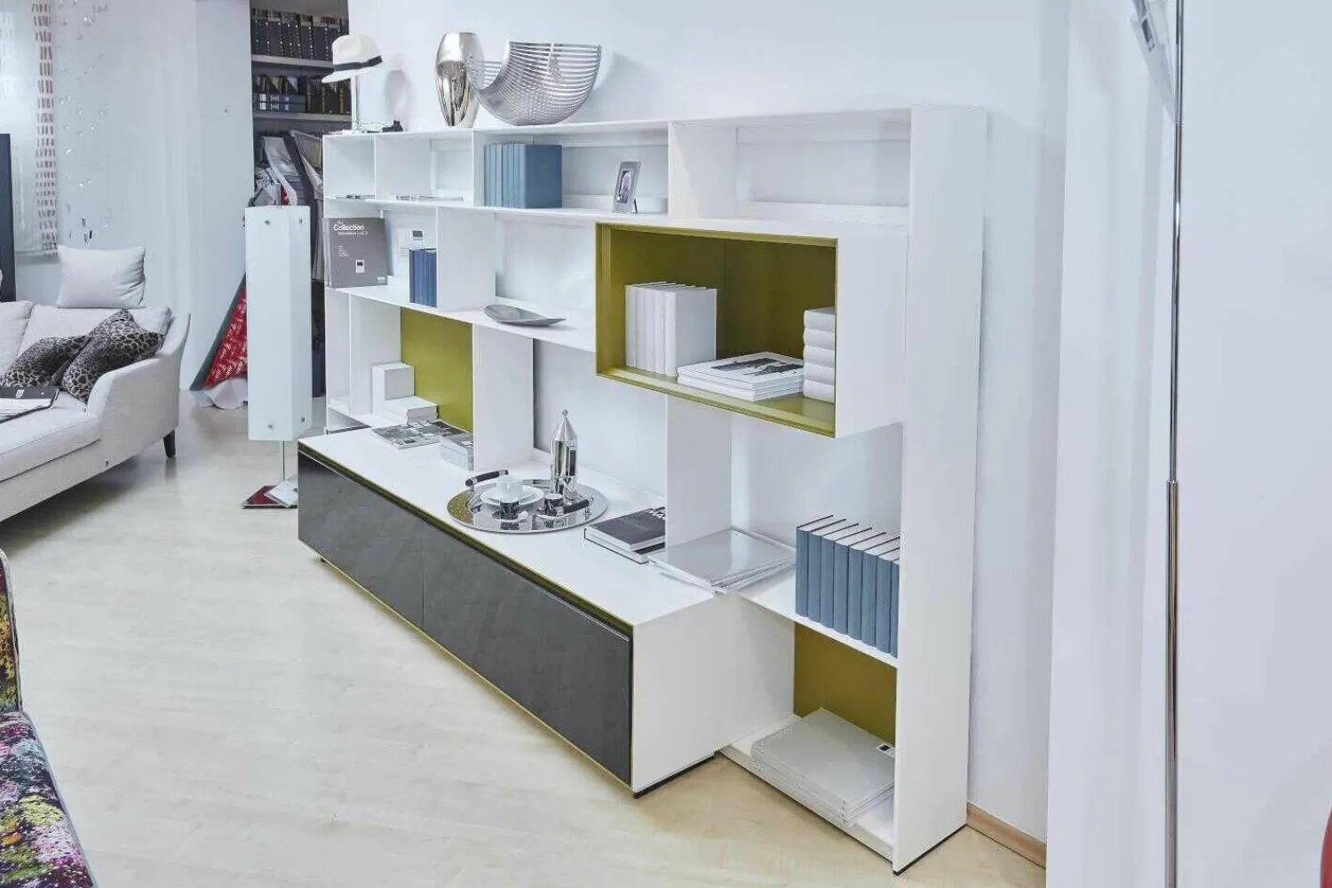 B&B Italia Wohnwände & Tv-Lowboards|Anbauwand Flat C Glas Schwarz Lackfarbe Gips