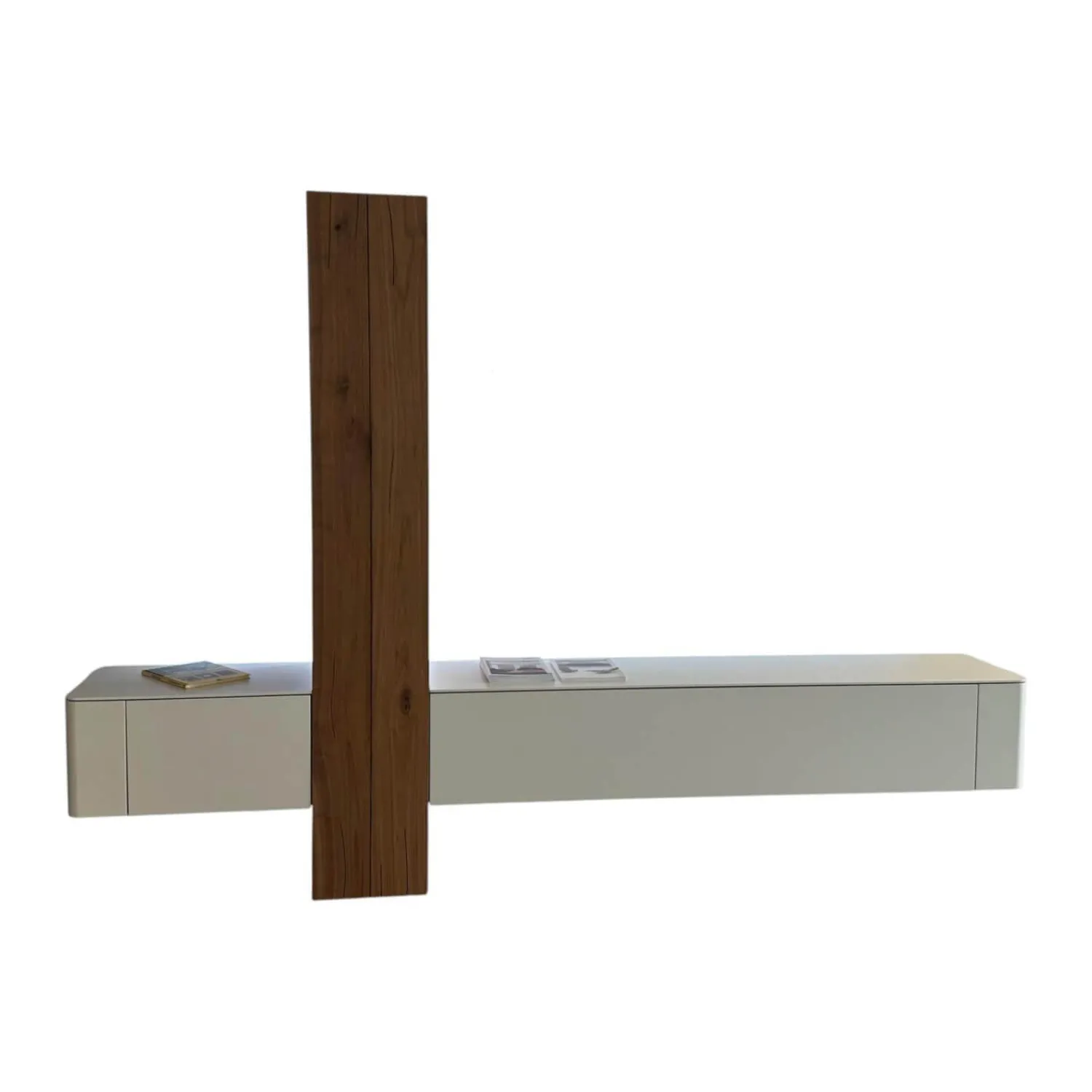 Hülsta Wohnwände & Tv-Lowboards|Anbauwand Gentis Lack Weiß Akzent Kernnussbaum Naturstamm Mit Beleuchtung