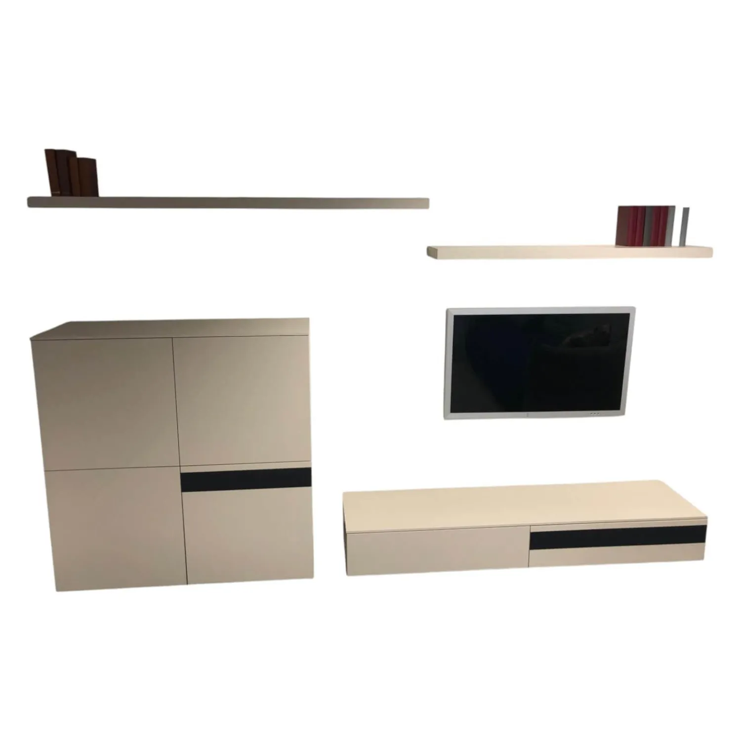 Venier Wohnwände & Tv-Lowboards|Anbauwand Horizon Lack Ecru Matt Grau