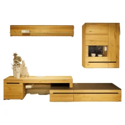 Decker Wohnwände & Tv-Lowboards|Anbauwand Laguna Wildeiche Massiv Bianco Geölt Mit LED-Beleuchtung