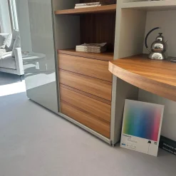 Hülsta Wohnwände & Tv-Lowboards|Anbauwand Mega Design Lack Seidengrau Grau Akzent Kernnussbaum