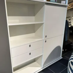 Interlübke Wohnwände & Tv-Lowboards|Anbauwand Studimo Lack Matt Kristallweiß Klappgriff Alufarbig Silber Schiebetür Glas Optiwhite Anthrazit