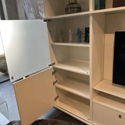 Interlübke Wohnwände & Tv-Lowboards|Anbauwand Studimo Lack Matt Kristallweiß Klappgriff Alufarbig Silber Schiebetür Glas Optiwhite Anthrazit