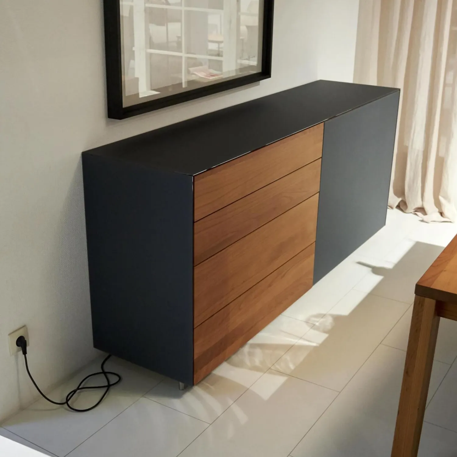 Team 7 Kommoden & Sideboards|Anrichte Cubus Pure AC 297195 Kirschbaum Geölt Schiebetüre Und Abdeckplatte Glas Matt Anthrazit Füße Metall