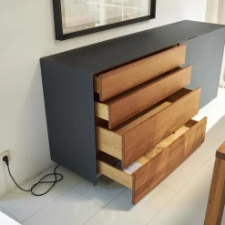 Team 7 Kommoden & Sideboards|Anrichte Cubus Pure AC 297195 Kirschbaum Geölt Schiebetüre Und Abdeckplatte Glas Matt Anthrazit Füße Metall