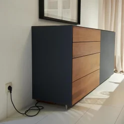 Team 7 Kommoden & Sideboards|Anrichte Cubus Pure AC 297195 Kirschbaum Geölt Schiebetüre Und Abdeckplatte Glas Matt Anthrazit Füße Metall