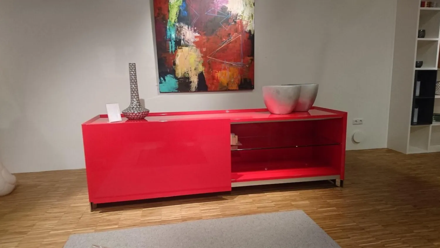 Contur Kommoden & Sideboards|Anrichte Raumteiler 5800 Hochglanzlack Scarlatto Rot Inklusive Glasfachböden