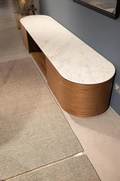 Cassina Kommoden & Sideboards|Anrichte Rondos Mamorplatte Bianco Carrara Opaco Weiß Korpus Furniert Amerikanischer Nussbaum Mit Einem Offenen Fach