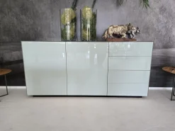 Scholtissek Kommoden & Sideboards|Anrichte Sideboard Novus Korpus Knorrige Eiche Rustikal Natur Geölt Front Glas 7035 Lichtgrau Grau Glänzend