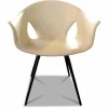Poltrona Frau Einzelstühle|Armlehnenstuhl Ginger Ale Leder Latte Bianco Weiß Gestell Schwarz Lackiert