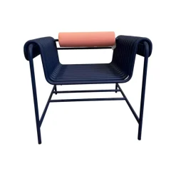 Blockbau Einzelstühle|Armlehnstuhl 22 24 Gestell Gebogenes Stahlrohr Kobaltblau Blau Pulverbeschichtet Mit Rückenrolle