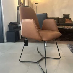 Scholtissek Einzelstühle|Armlehnstuhl 800 Leder Rancho Cognac Braun Gestell Draht Schwarz