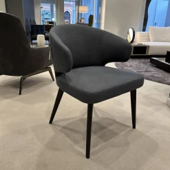 Minotti Einzelstühle|Armlehnstuhl Aston Dining Stoff Nasher 06 Navy Blau Grau Beine Esche Mokkafarbig Schwarz Lackiert