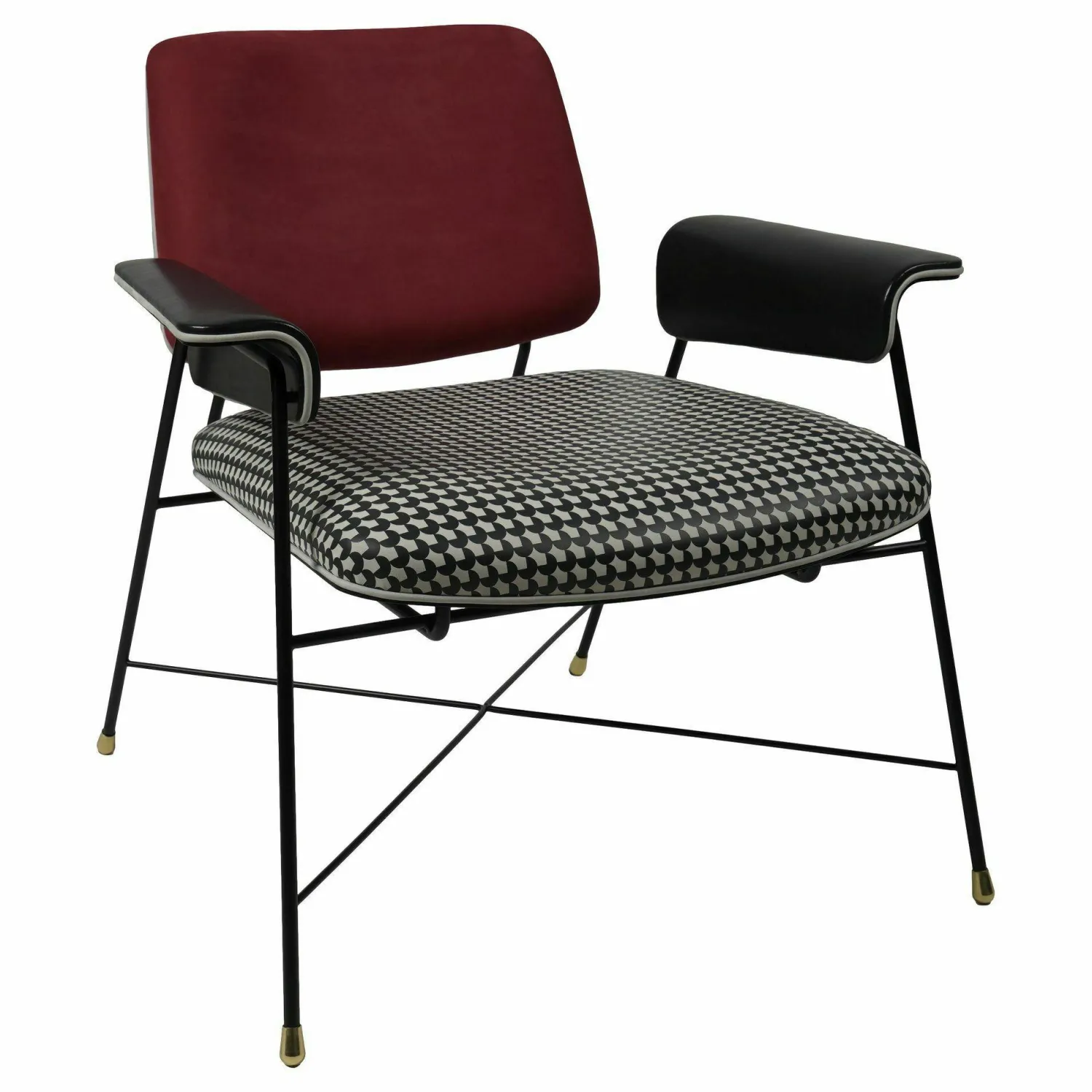 Baxter Einzelstühle|Armlehnstuhl Bauhaus Rücken Leder Kashmir Rubis Rot Sitz Leder Textur Day Pacman Schwarz Weiß Gemustert Gestell Schwarz Matt