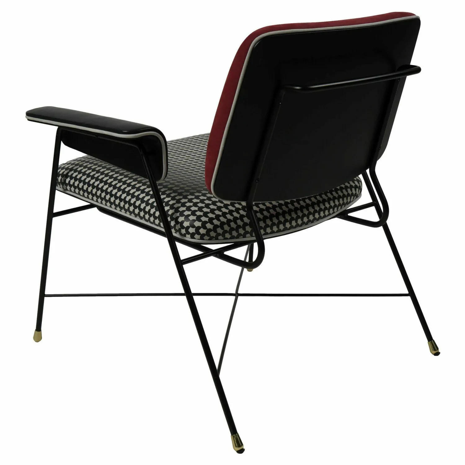 Baxter Einzelstühle|Armlehnstuhl Bauhaus Rücken Leder Kashmir Rubis Rot Sitz Leder Textur Day Pacman Schwarz Weiß Gemustert Gestell Schwarz Matt