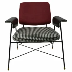 Baxter Einzelstühle|Armlehnstuhl Bauhaus Rücken Leder Kashmir Rubis Rot Sitz Leder Textur Day Pacman Schwarz Weiß Gemustert Gestell Schwarz Matt