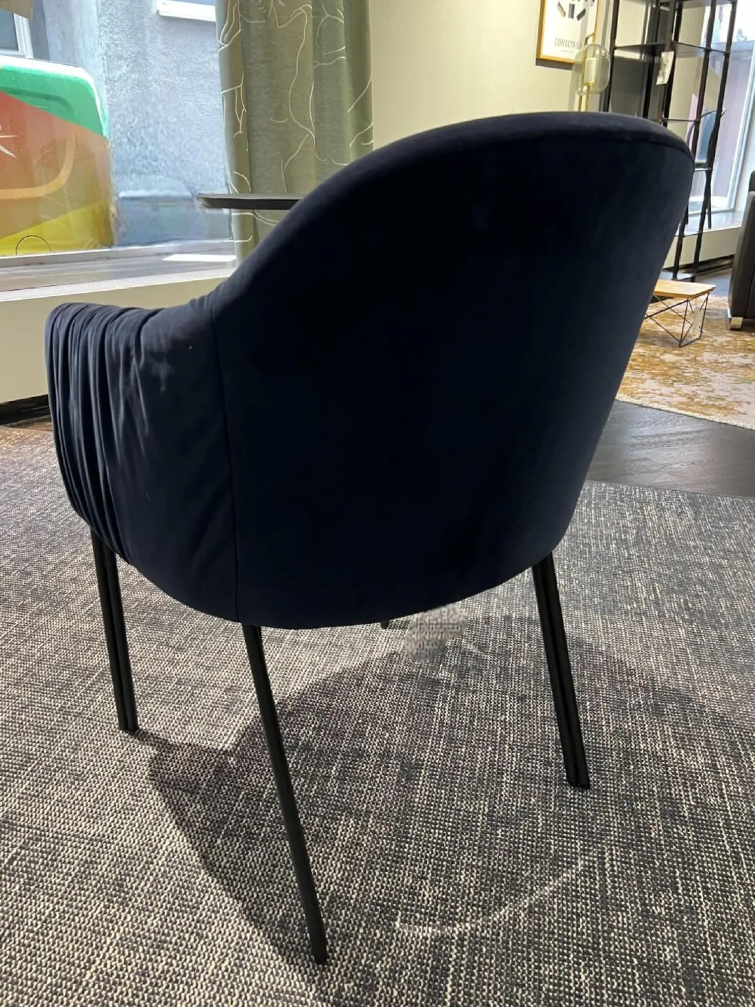 Freifrau Einzelstühle|Armlehnstuhl Celine High Uni Stoff Harald 3 792 Dunkelblau Stahlgestell Celine Schwarz Gleiter Aus Kunststoff