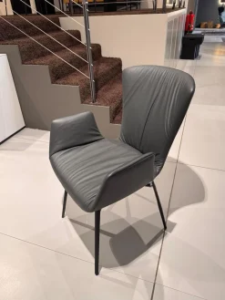 Draenert Einzelstühle|Armlehnstuhl Dexter Leder I 919 Grau Gestell Stahl Schwarz Pulverbeschichtet