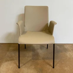 Walter Knoll Einzelstühle|Armlehnstuhl Liz 1314 Leder Ascot Pearl Beige Gestell Bronze Schwarz Matt Hoher Rücken
