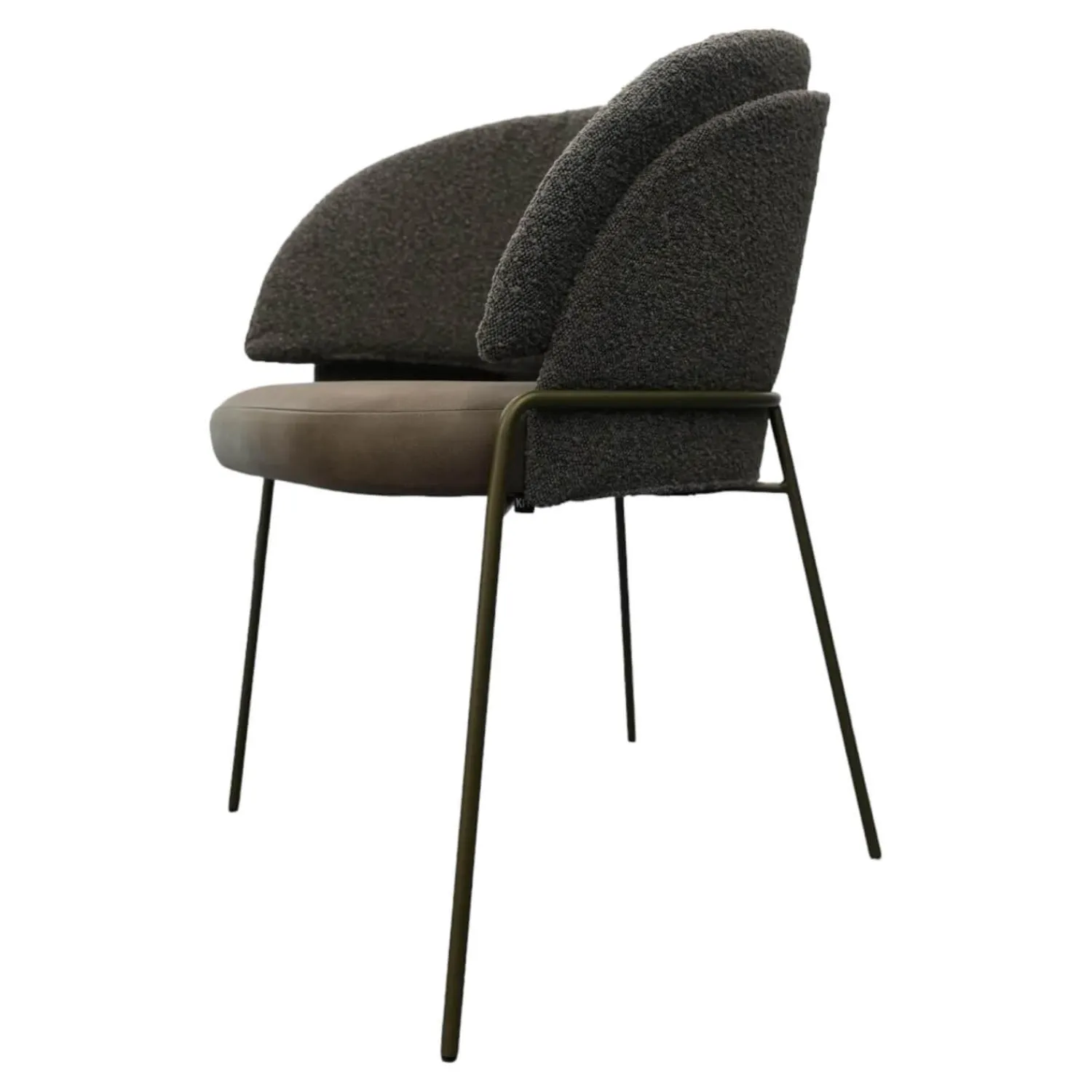 KFF Einzelstühle|Armlehnstuhl Lunar Sitz Leder Rawhide Bark 351 Grau Rücken Stoff Ascot Mousse 2405 Grau Metallgestell Struktur Oliv Grau Grün