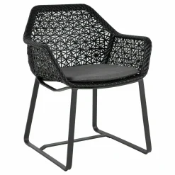 Kettal Einzelstühle|Armlehnstuhl Maia Geflecht Fiber Chestnut Grau Gestell Aluminium Manganese Grau Inklusive Sitzkissen Terain Laminate 257