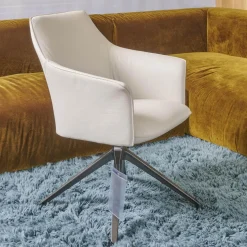 Leolux Einzelstühle|Armlehnstuhl Mara Cruz Bezug Leder Senso 9050 Pampas Weiß Drehgestell Epoxy E.220