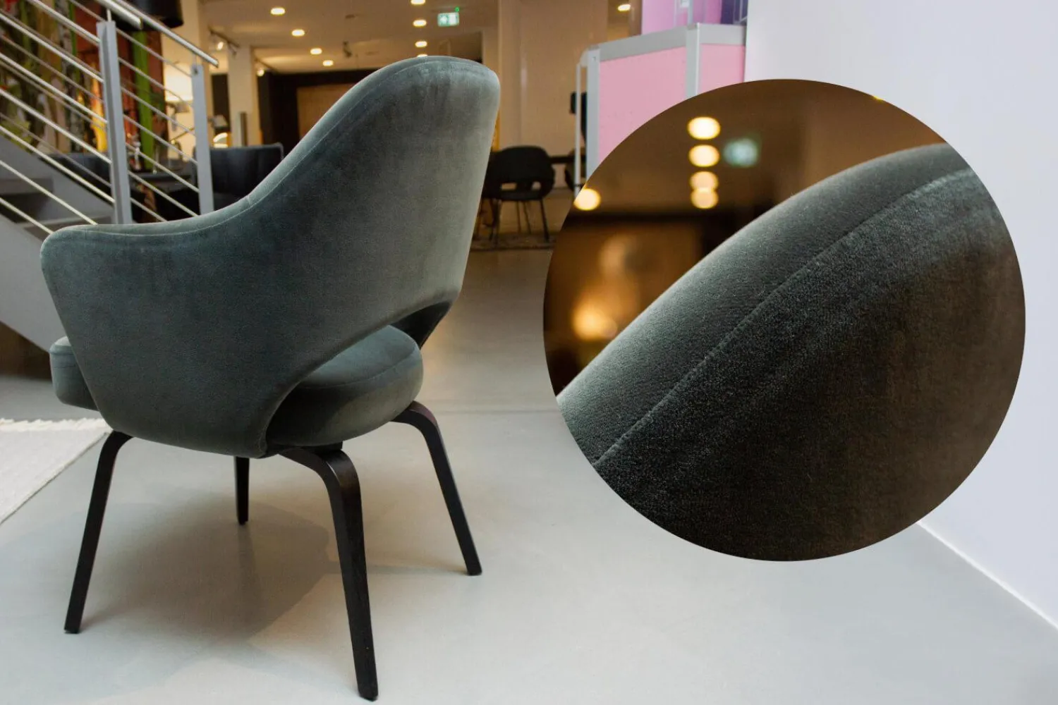 Knoll International Einzelstühle|Armlehnstuhl Saarinen Kollektion Relax Konferenz Bezug Stoff Cactus 169 Eva Füße Eiche Auf Ebenholz Gebeizt