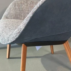 Walter Knoll Einzelstühle|Armlehnstuhl Sheru 353 10C Innen Stoff Sorel 7872 Tanzanite Grau Außen Leder Vintage 1437 Midnight Blue Blau Gestell Nussbaum