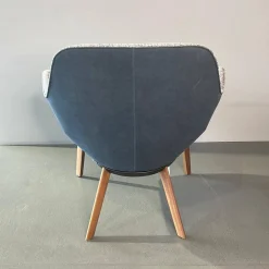 Walter Knoll Einzelstühle|Armlehnstuhl Sheru 353 10C Innen Stoff Sorel 7872 Tanzanite Grau Außen Leder Vintage 1437 Midnight Blue Blau Gestell Nussbaum