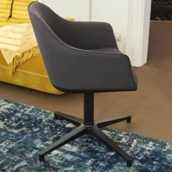 Vitra Einzelstühle|Armlehnstuhl Softshell Bezug Stoff Plano Dunkelgrau 4 Stern Gestell Drehbar Aus Aluminium Pulverbeschichtet Basic Dark Schwarz