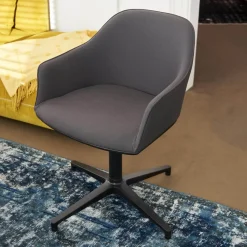 Vitra Einzelstühle|Armlehnstuhl Softshell Bezug Stoff Plano Dunkelgrau 4 Stern Gestell Drehbar Aus Aluminium Pulverbeschichtet Basic Dark Schwarz