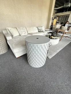 Pinetti Beistelltische|Aufbewahrungskorb Demetra Handgewebt Leder Light Grey Hellgrau