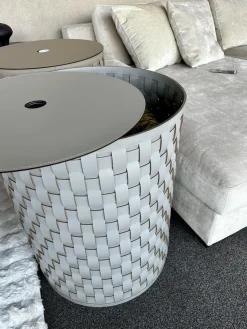 Pinetti Beistelltische|Aufbewahrungskorb Demetra Handgewebt Leder Light Grey Hellgrau