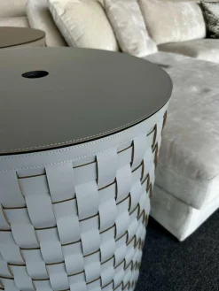 Pinetti Beistelltische|Aufbewahrungskorb Demetra Handgewebt Leder Light Grey Hellgrau