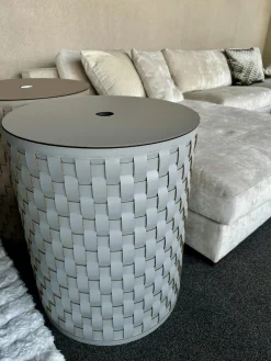 Pinetti Beistelltische|Aufbewahrungskorb Demetra Handgewebt Leder Light Grey Hellgrau