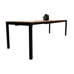 Janua Esstische|Ausziehtisch S600 Platte Eiche Geräuchert Natur Geölt Füße RAL 9005 Tiefschwarz Schwarz Pulverbeschichtet Matt