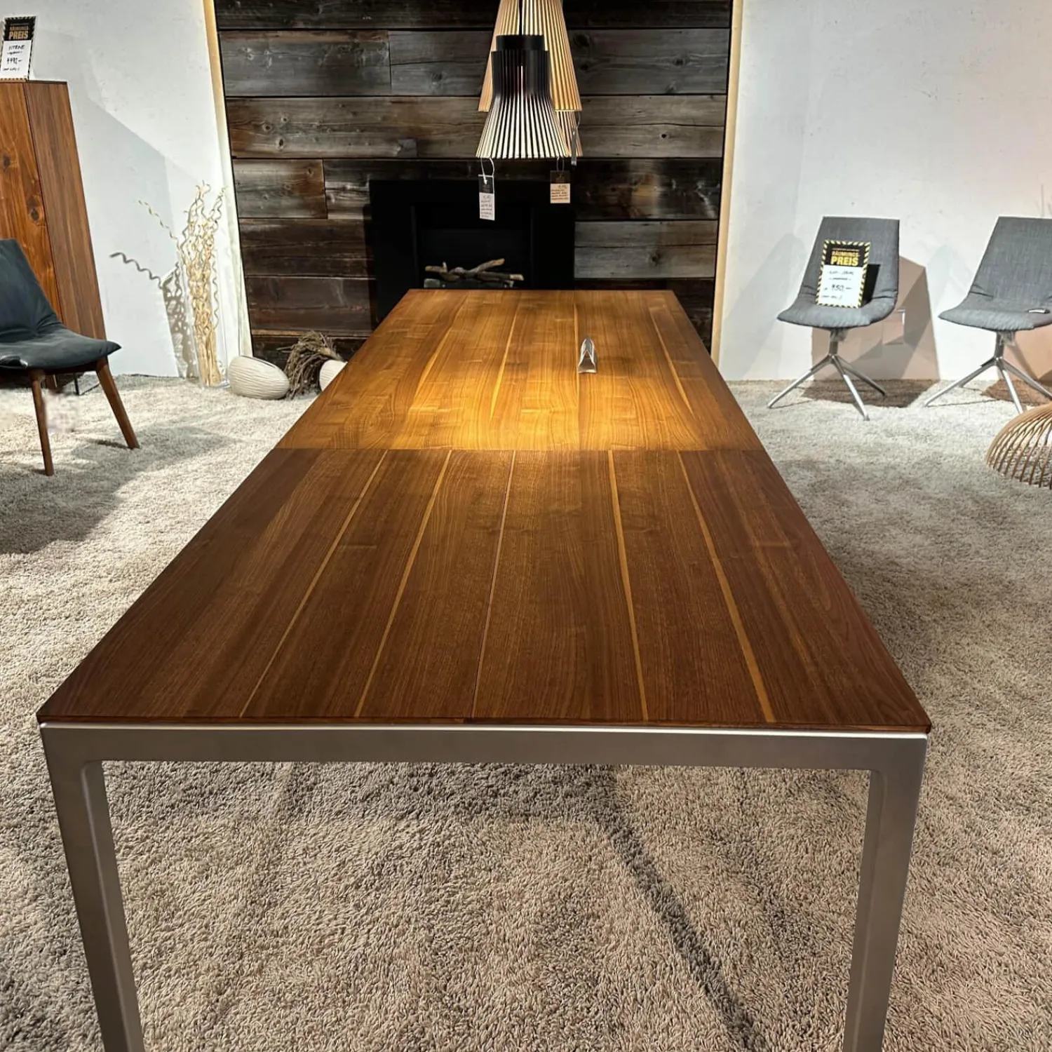 Team 7 Esstische|Auszugtisch Tak Platte Nussbaum Naturöl Gestell Metall Edelstahl Finish Mit Einlegeplatte