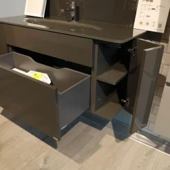 Hülsta Vitrinen & Highboards|Badkombination Gentis Bad Hinterlackiertes Glas Lack Hochglanz Grau Mit LED Beleuchtung