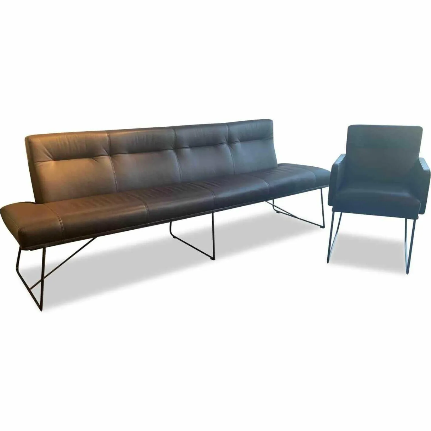 D-Light Essgruppen|Bank 1425 B4 Leder Sauvage Moro Braun mit Stuhl