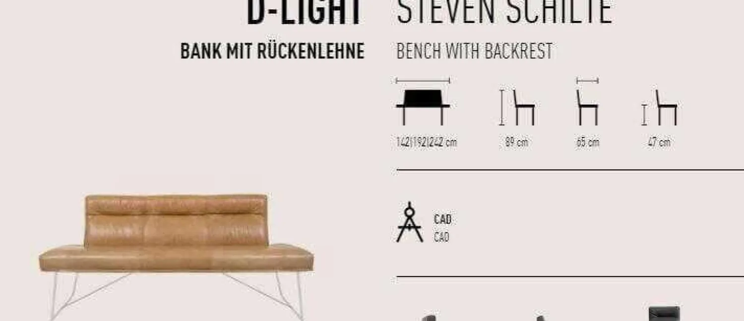 D-Light Essgruppen|Bank 1425 B4 Leder Sauvage Moro Braun mit Stuhl